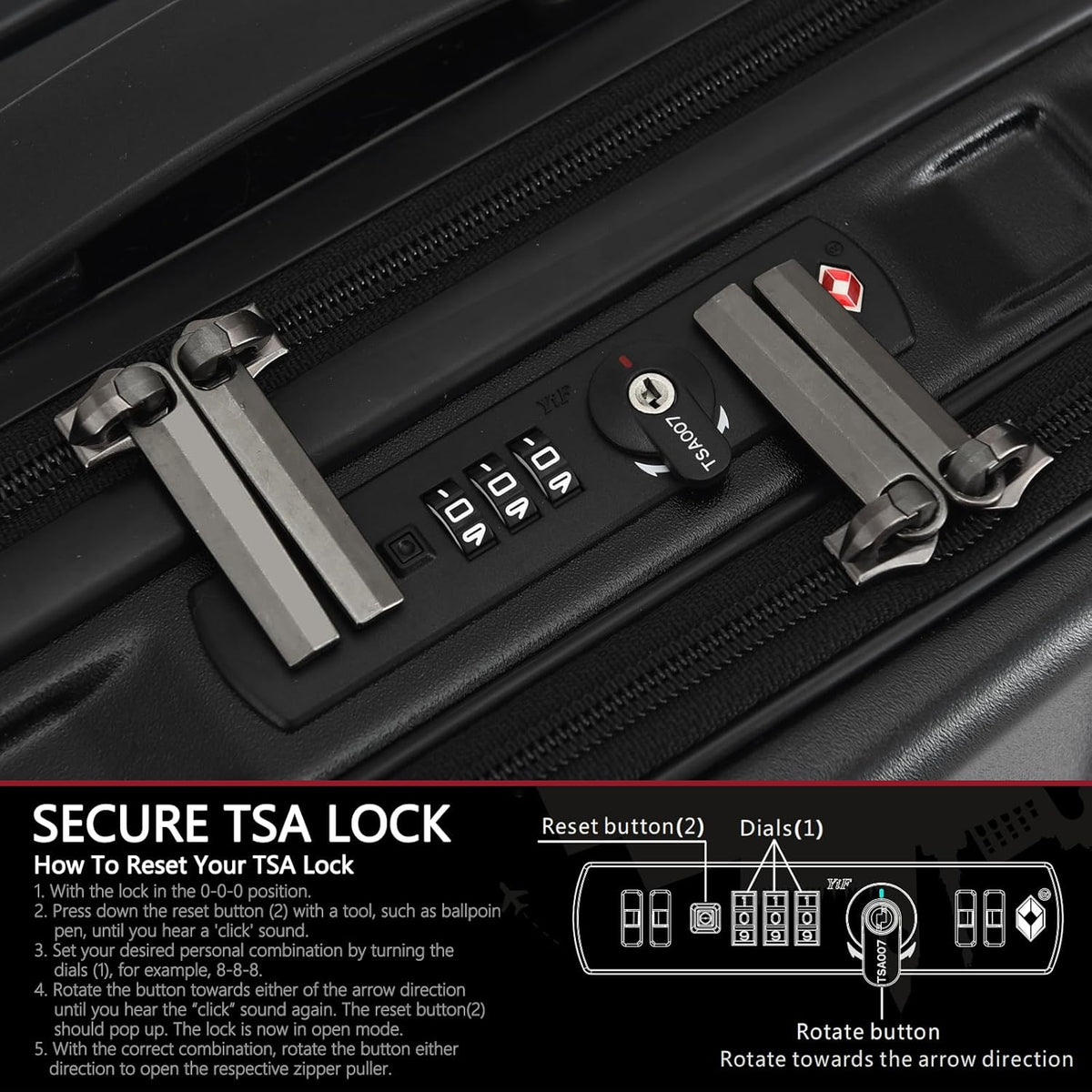16" Carry on Luggage with 2 Laptop Compartments, Lightweight Hardshell ABS+PC Suitcase with Dual Control TSA Lock, with YKK Zipper, 4 Spinner Silent Wheels, for Business Travel, Black