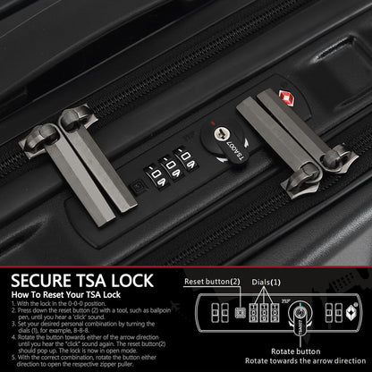16" Carry on Luggage with 2 Laptop Compartments, Lightweight Hardshell ABS+PC Suitcase with Dual Control TSA Lock, with YKK Zipper, 4 Spinner Silent Wheels, for Business Travel, Black