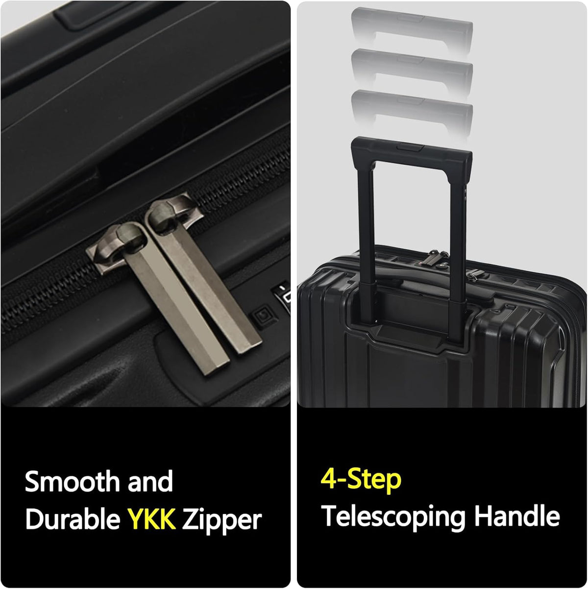 16" Carry on Luggage with 2 Laptop Compartments, Lightweight Hardshell ABS+PC Suitcase with Dual Control TSA Lock, with YKK Zipper, 4 Spinner Silent Wheels, for Business Travel, Black