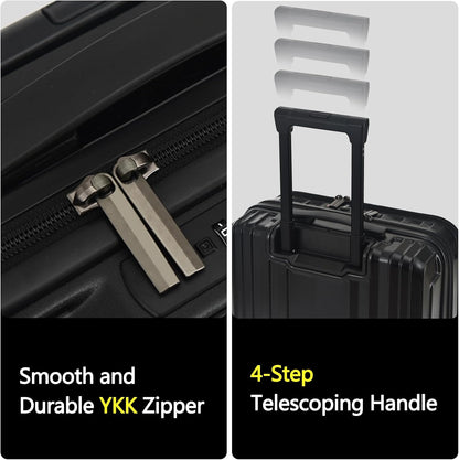 16" Carry on Luggage with 2 Laptop Compartments, Lightweight Hardshell ABS+PC Suitcase with Dual Control TSA Lock, with YKK Zipper, 4 Spinner Silent Wheels, for Business Travel, Black