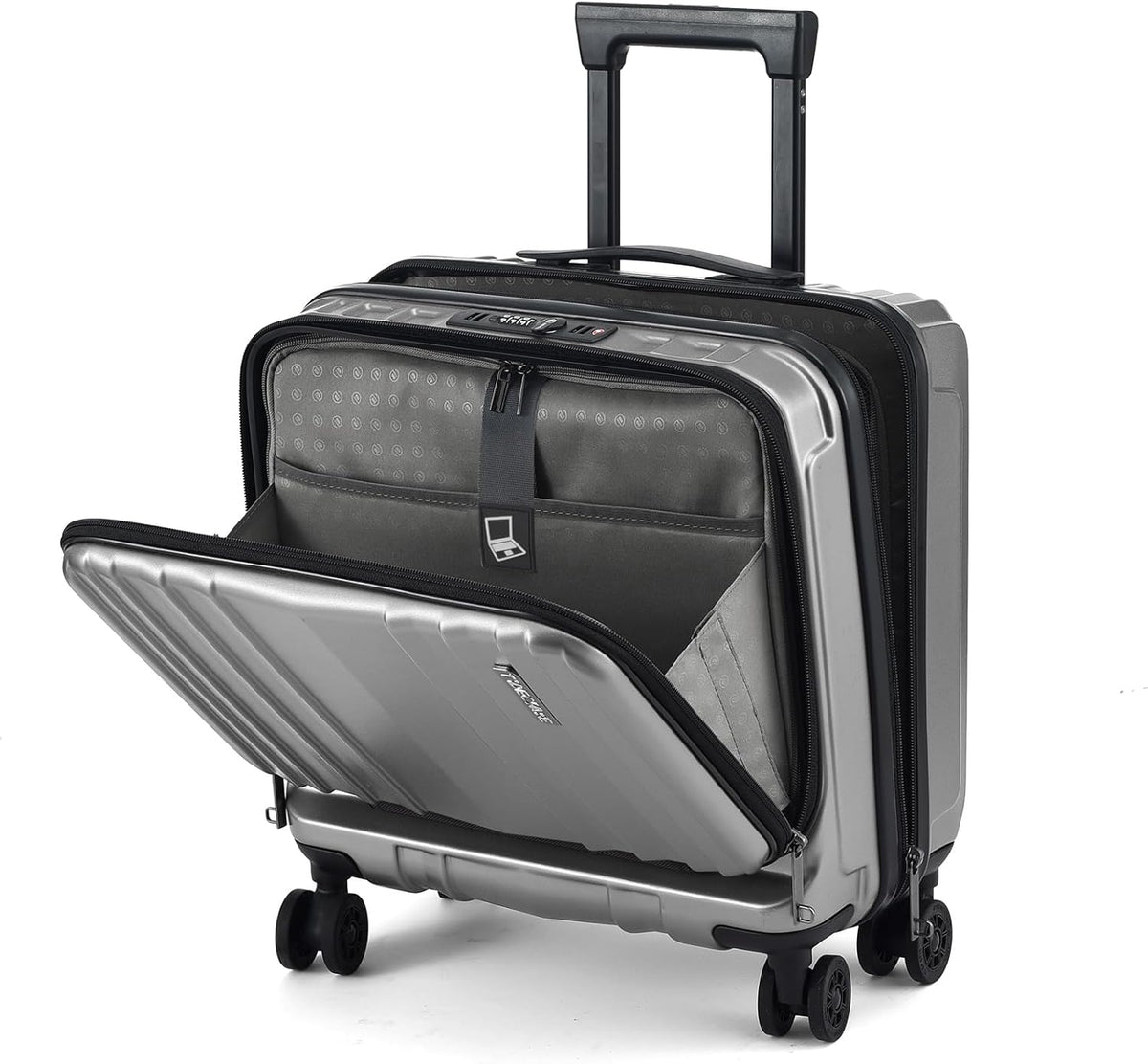 16" Carry on Luggage with 2 Laptop Compartments, Lightweight Hardshell ABS+PC Suitcase with Dual Control TSA Lock, with YKK Zipper, 4 Spinner Silent Wheels, for Business Travel, Black