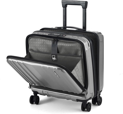 16" Carry on Luggage with 2 Laptop Compartments, Lightweight Hardshell ABS+PC Suitcase with Dual Control TSA Lock, with YKK Zipper, 4 Spinner Silent Wheels, for Business Travel, Black