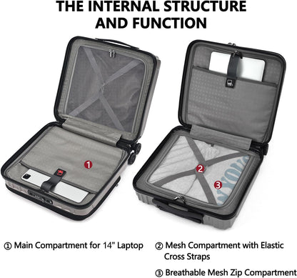 16" Carry on Luggage with 2 Laptop Compartments, Lightweight Hardshell ABS+PC Suitcase with Dual Control TSA Lock, with YKK Zipper, 4 Spinner Silent Wheels, for Business Travel, Black