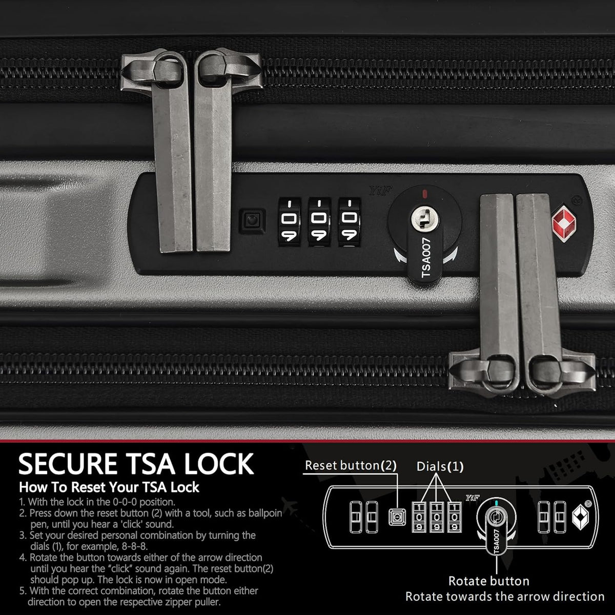 16" Carry on Luggage with 2 Laptop Compartments, Lightweight Hardshell ABS+PC Suitcase with Dual Control TSA Lock, with YKK Zipper, 4 Spinner Silent Wheels, for Business Travel, Black