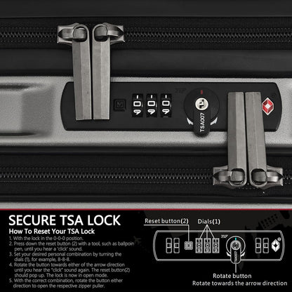 16" Carry on Luggage with 2 Laptop Compartments, Lightweight Hardshell ABS+PC Suitcase with Dual Control TSA Lock, with YKK Zipper, 4 Spinner Silent Wheels, for Business Travel, Black