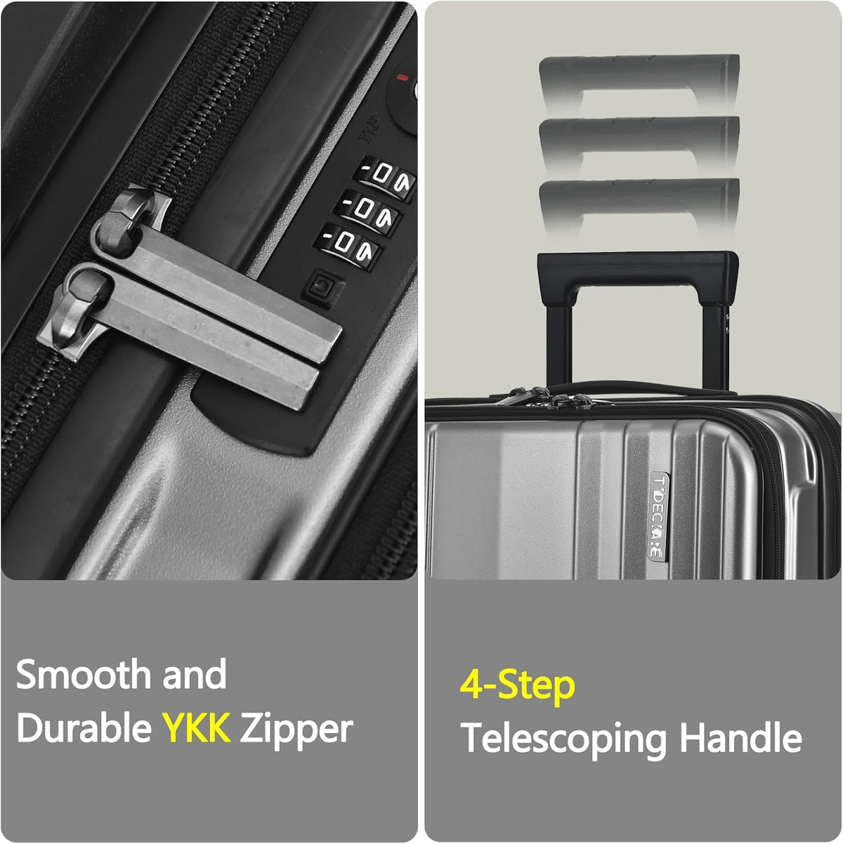 16" Carry on Luggage with 2 Laptop Compartments, Lightweight Hardshell ABS+PC Suitcase with Dual Control TSA Lock, with YKK Zipper, 4 Spinner Silent Wheels, for Business Travel, Black