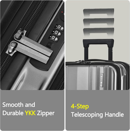 16" Carry on Luggage with 2 Laptop Compartments, Lightweight Hardshell ABS+PC Suitcase with Dual Control TSA Lock, with YKK Zipper, 4 Spinner Silent Wheels, for Business Travel, Black