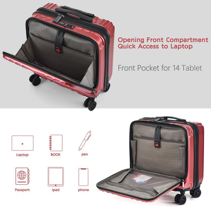 16" Carry on Luggage with 2 Laptop Compartments, Lightweight Hardshell ABS+PC Suitcase with Dual Control TSA Lock, with YKK Zipper, 4 Spinner Silent Wheels, for Business Travel, Black