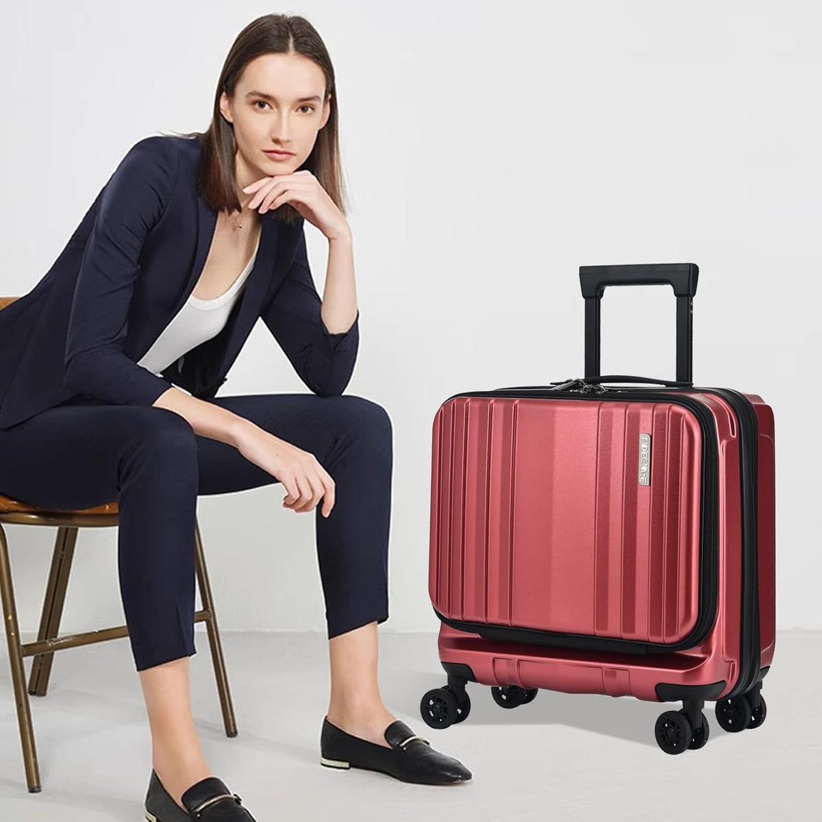 16" Carry on Luggage with 2 Laptop Compartments, Lightweight Hardshell ABS+PC Suitcase with Dual Control TSA Lock, with YKK Zipper, 4 Spinner Silent Wheels, for Business Travel, Black