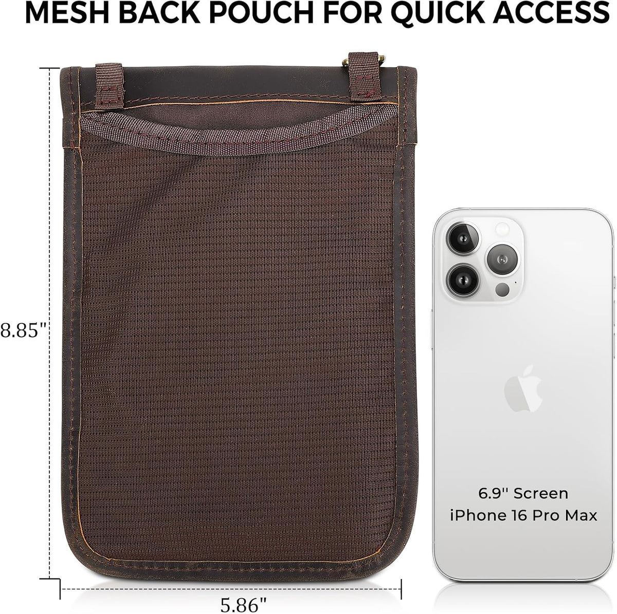 Polare Full Grain Leather Neck Wallet RFID Blocking Conceal Passport Holder Travel Pouch with AirTag Slot for Men
