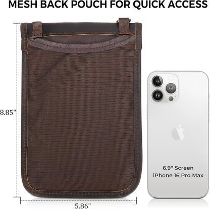 Polare Full Grain Leather Neck Wallet RFID Blocking Conceal Passport Holder Travel Pouch with AirTag Slot for Men