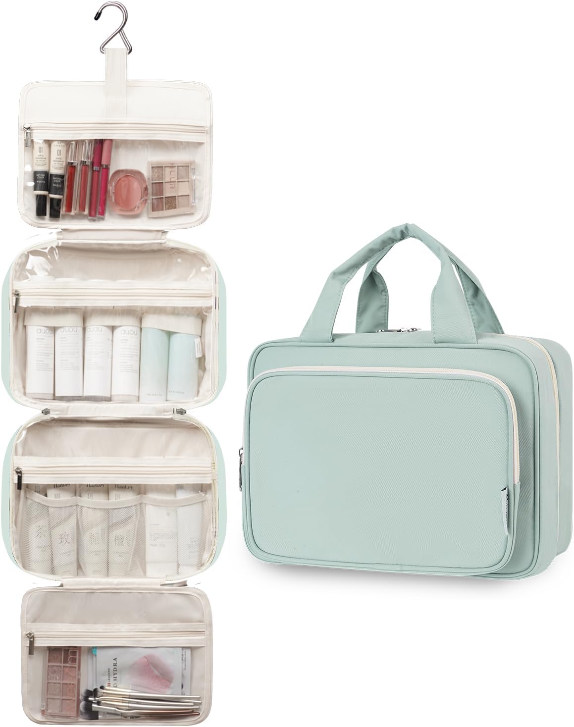 Hanging Toiletry Bag for Women Travel Checkered Makeup Bag Organizer Toiletries Bag for Travel Size Essentials, Accessories, Brushes, Cosmetics (Green Checkerboard (Medium))