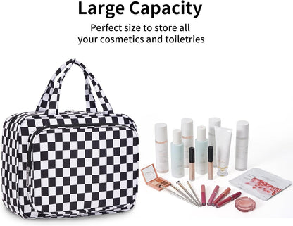 Hanging Toiletry Bag for Women Travel Checkered Makeup Bag Organizer Toiletries Bag for Travel Size Essentials, Accessories, Brushes, Cosmetics (Green Checkerboard (Medium))