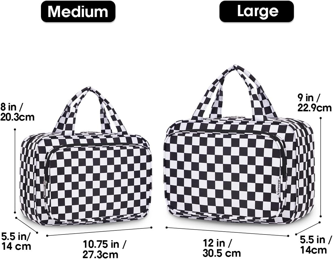 Hanging Toiletry Bag for Women Travel Checkered Makeup Bag Organizer Toiletries Bag for Travel Size Essentials, Accessories, Brushes, Cosmetics (Green Checkerboard (Medium))