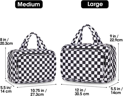 Hanging Toiletry Bag for Women Travel Checkered Makeup Bag Organizer Toiletries Bag for Travel Size Essentials, Accessories, Brushes, Cosmetics (Green Checkerboard (Medium))