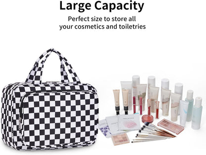 Hanging Toiletry Bag for Women Travel Checkered Makeup Bag Organizer Toiletries Bag for Travel Size Essentials, Accessories, Brushes, Cosmetics (Green Checkerboard (Medium))