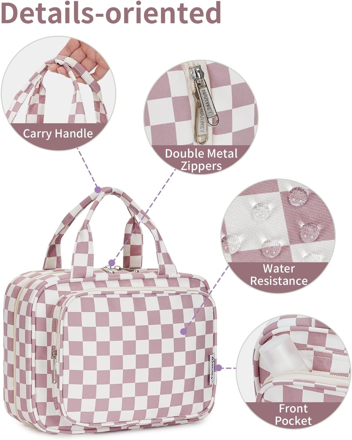 Hanging Toiletry Bag for Women Travel Checkered Makeup Bag Organizer Toiletries Bag for Travel Size Essentials, Accessories, Brushes, Cosmetics (Green Checkerboard (Medium))