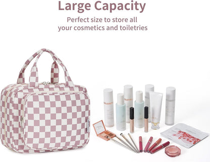 Hanging Toiletry Bag for Women Travel Checkered Makeup Bag Organizer Toiletries Bag for Travel Size Essentials, Accessories, Brushes, Cosmetics (Green Checkerboard (Medium))