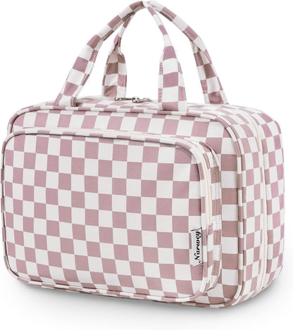 Hanging Toiletry Bag for Women Travel Checkered Makeup Bag Organizer Toiletries Bag for Travel Size Essentials, Accessories, Brushes, Cosmetics (Green Checkerboard (Medium))