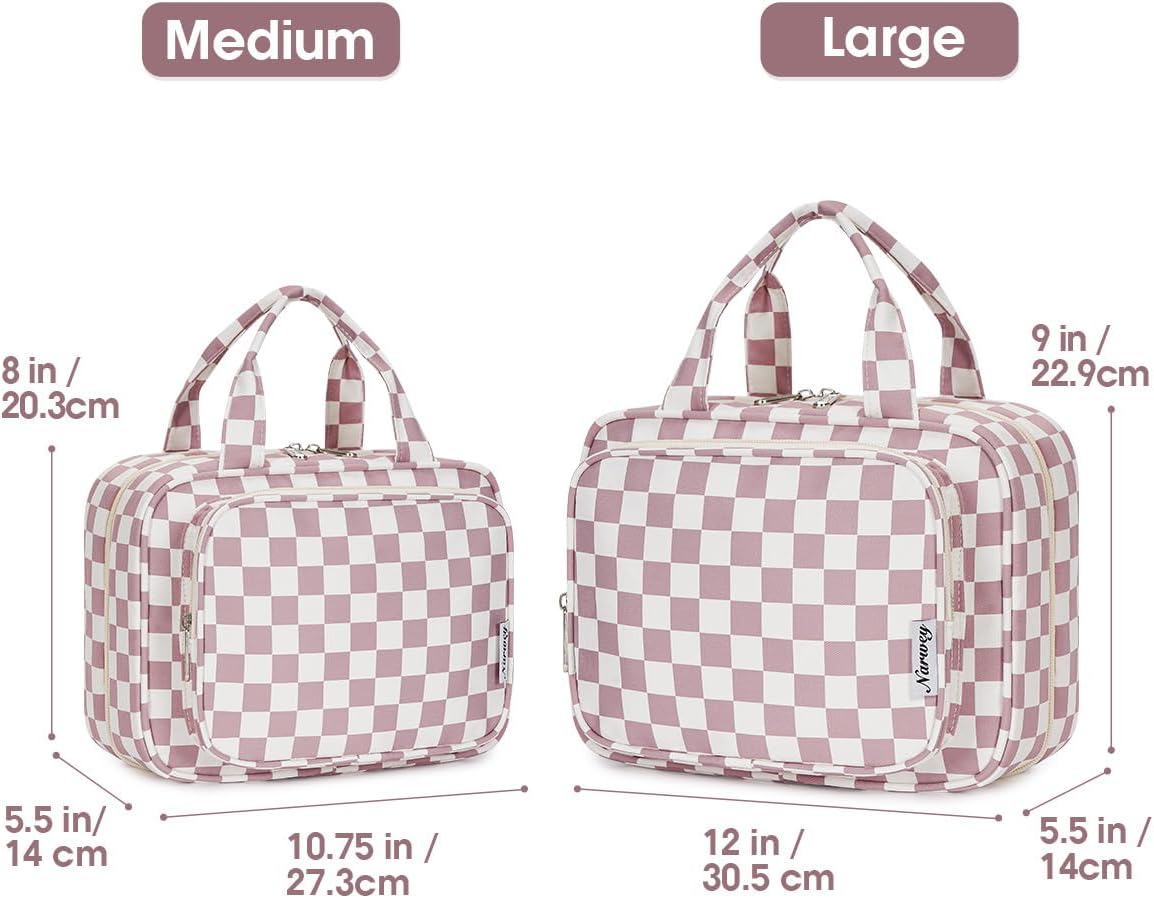 Hanging Toiletry Bag for Women Travel Checkered Makeup Bag Organizer Toiletries Bag for Travel Size Essentials, Accessories, Brushes, Cosmetics (Green Checkerboard (Medium))