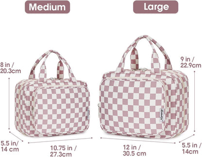 Hanging Toiletry Bag for Women Travel Checkered Makeup Bag Organizer Toiletries Bag for Travel Size Essentials, Accessories, Brushes, Cosmetics (Green Checkerboard (Medium))