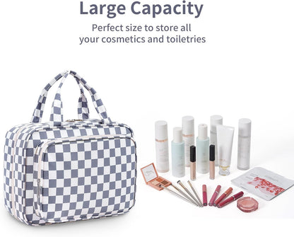 Hanging Toiletry Bag for Women Travel Checkered Makeup Bag Organizer Toiletries Bag for Travel Size Essentials, Accessories, Brushes, Cosmetics (Green Checkerboard (Medium))