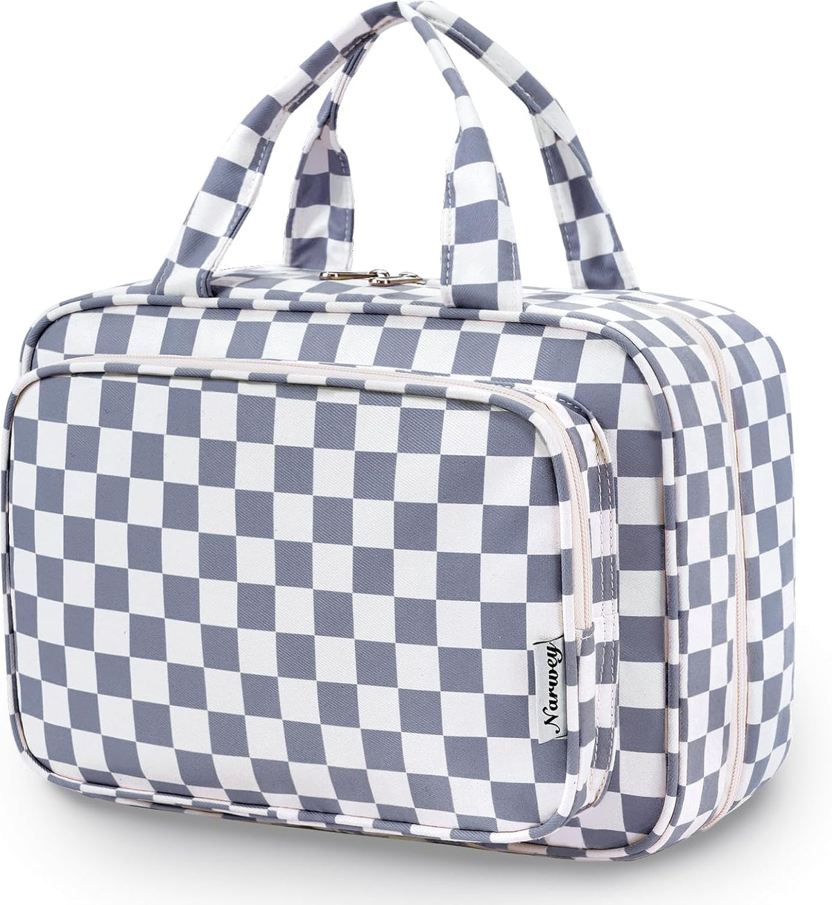 Hanging Toiletry Bag for Women Travel Checkered Makeup Bag Organizer Toiletries Bag for Travel Size Essentials, Accessories, Brushes, Cosmetics (Green Checkerboard (Medium))