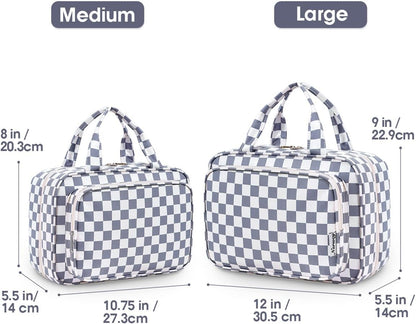 Hanging Toiletry Bag for Women Travel Checkered Makeup Bag Organizer Toiletries Bag for Travel Size Essentials, Accessories, Brushes, Cosmetics (Green Checkerboard (Medium))