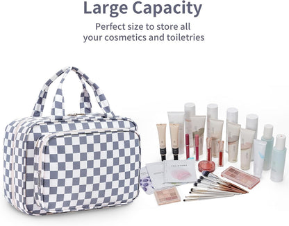 Hanging Toiletry Bag for Women Travel Checkered Makeup Bag Organizer Toiletries Bag for Travel Size Essentials, Accessories, Brushes, Cosmetics (Green Checkerboard (Medium))