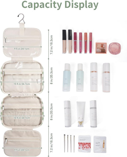 Hanging Toiletry Bag for Women Travel Checkered Makeup Bag Organizer Toiletries Bag for Travel Size Essentials, Accessories, Brushes, Cosmetics (Green Checkerboard (Medium))