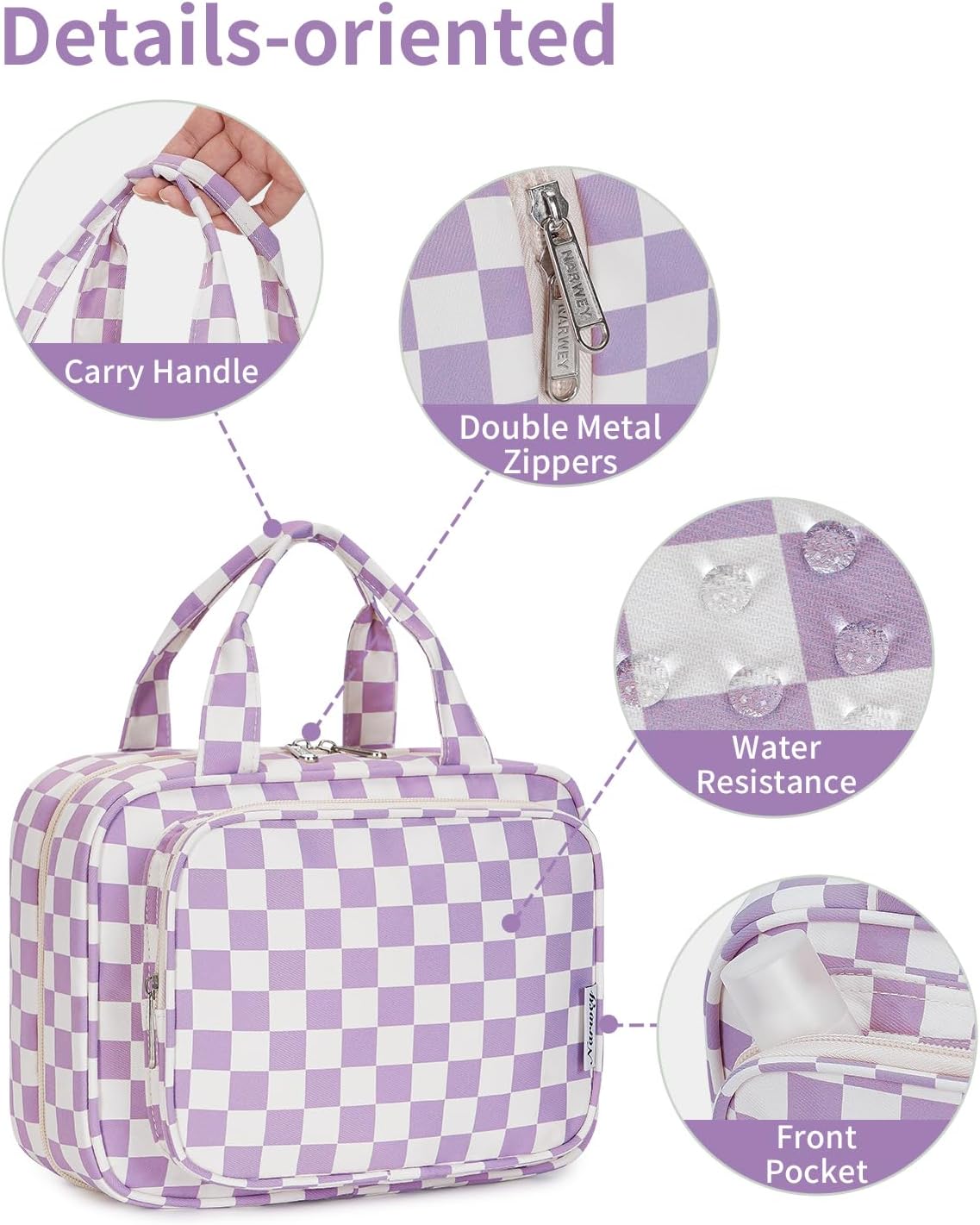 Hanging Toiletry Bag for Women Travel Checkered Makeup Bag Organizer Toiletries Bag for Travel Size Essentials, Accessories, Brushes, Cosmetics (Green Checkerboard (Medium))