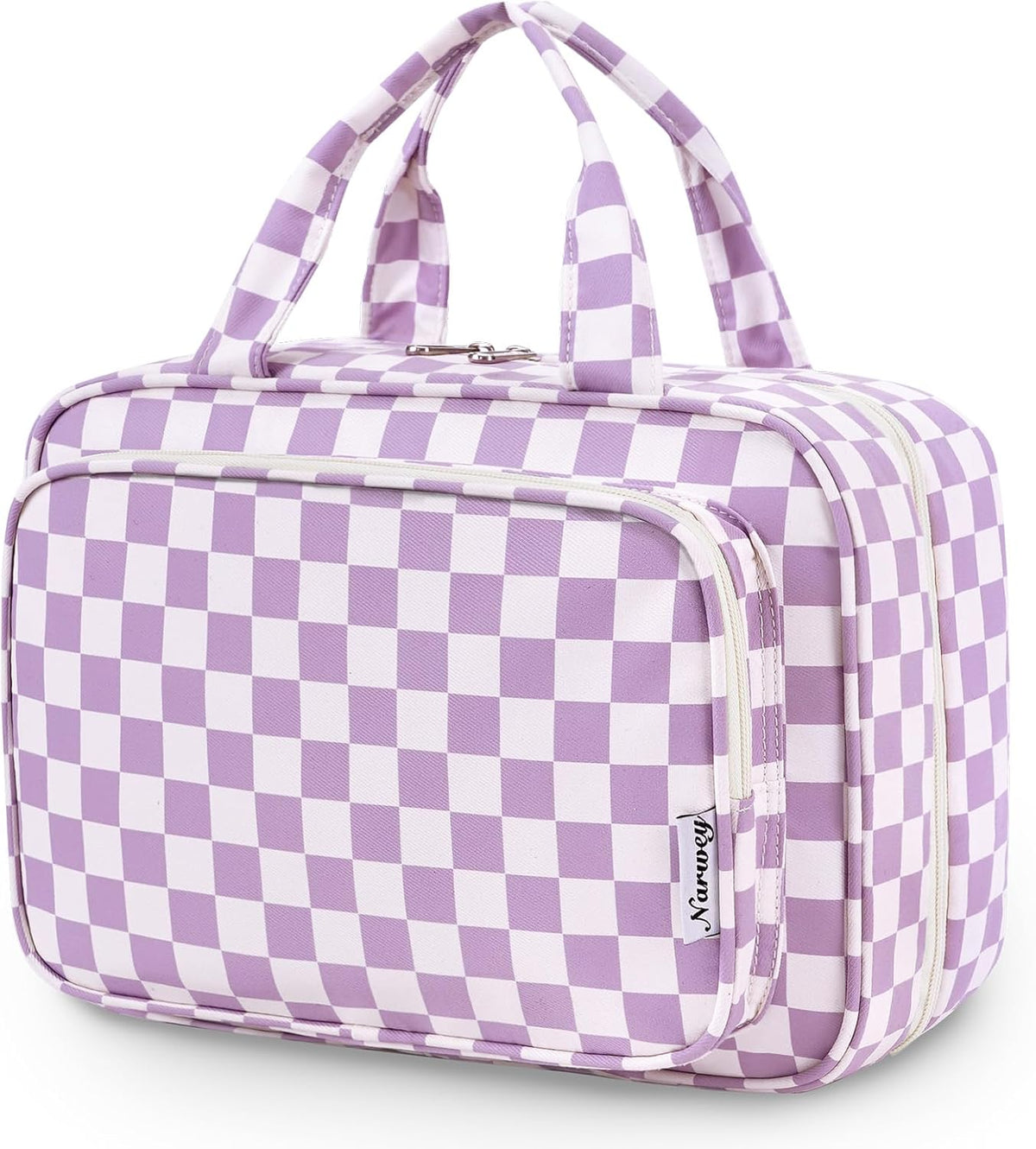 Hanging Toiletry Bag for Women Travel Checkered Makeup Bag Organizer Toiletries Bag for Travel Size Essentials, Accessories, Brushes, Cosmetics (Green Checkerboard (Medium))