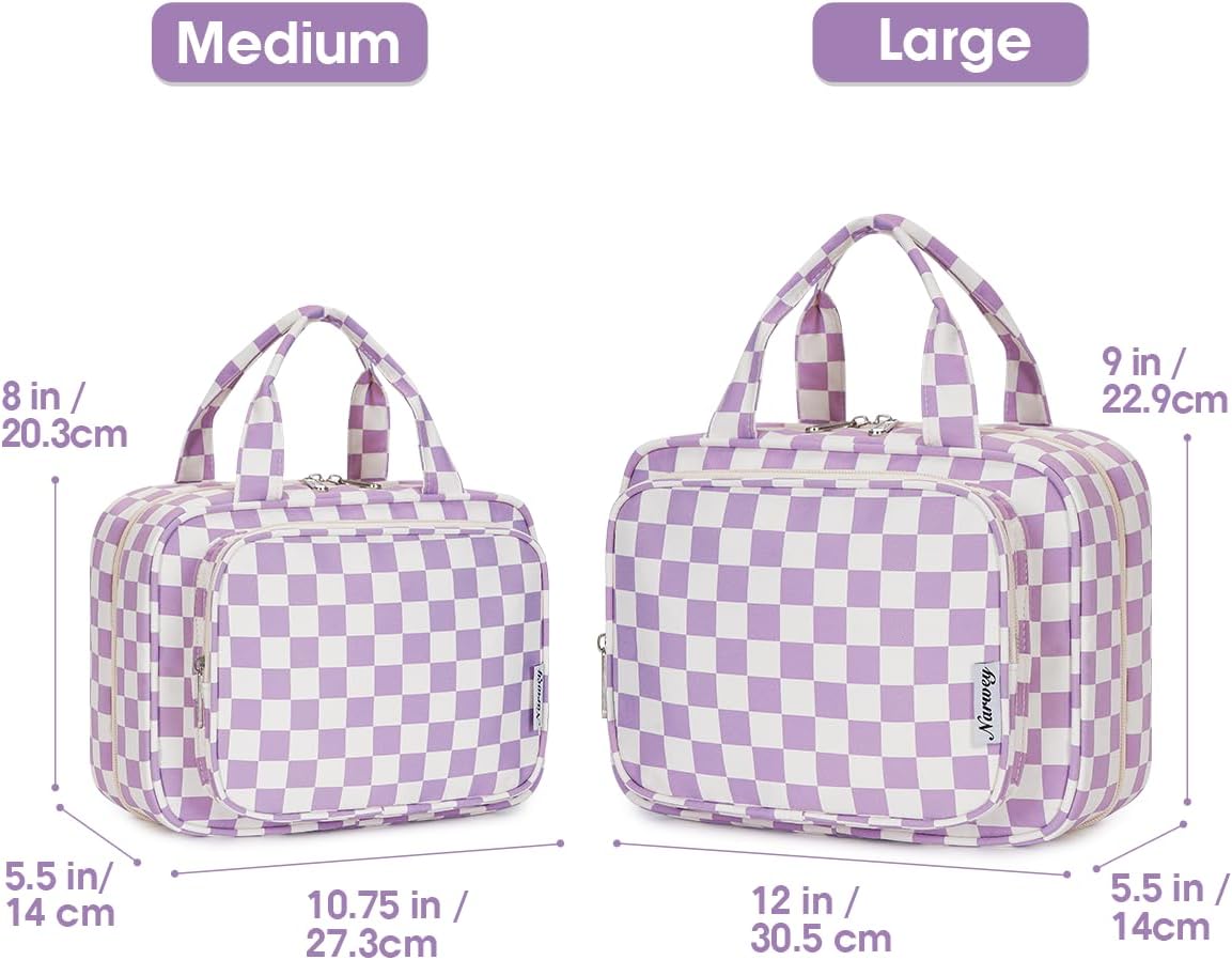 Hanging Toiletry Bag for Women Travel Checkered Makeup Bag Organizer Toiletries Bag for Travel Size Essentials, Accessories, Brushes, Cosmetics (Green Checkerboard (Medium))