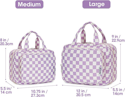 Hanging Toiletry Bag for Women Travel Checkered Makeup Bag Organizer Toiletries Bag for Travel Size Essentials, Accessories, Brushes, Cosmetics (Green Checkerboard (Medium))