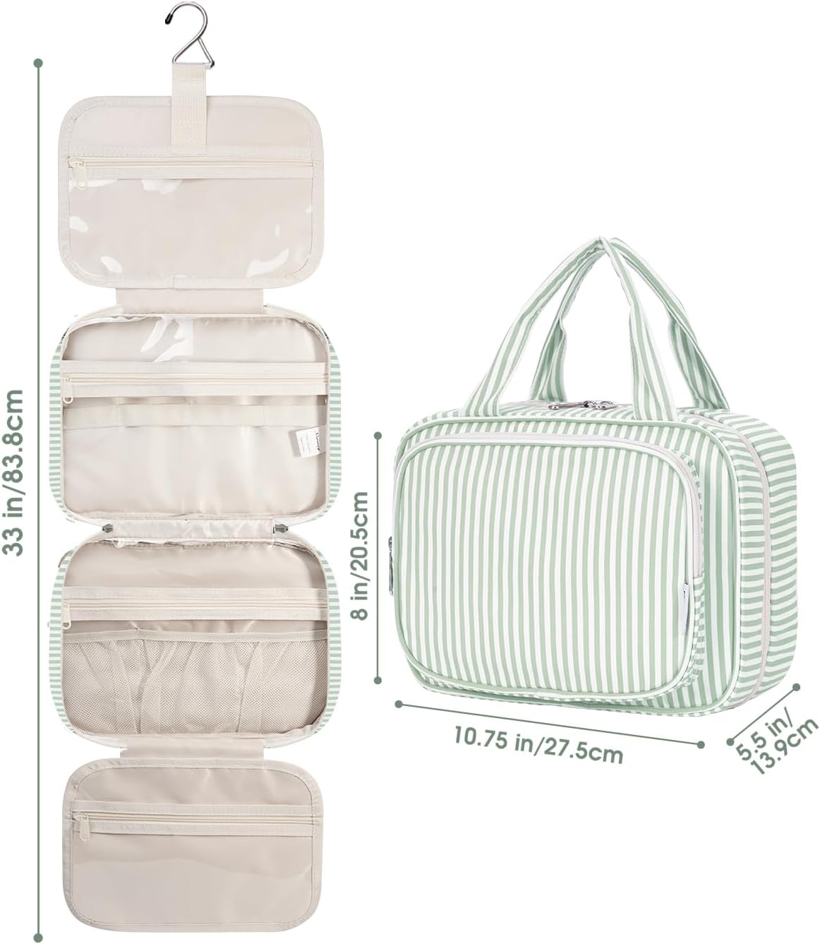 Hanging Toiletry Bag for Women Travel Checkered Makeup Bag Organizer Toiletries Bag for Travel Size Essentials, Accessories, Brushes, Cosmetics (Green Checkerboard (Medium))