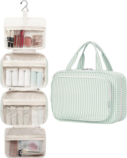 Hanging Toiletry Bag for Women Travel Checkered Makeup Bag Organizer Toiletries Bag for Travel Size Essentials, Accessories, Brushes, Cosmetics (Green Checkerboard (Medium))