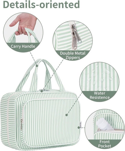 Hanging Toiletry Bag for Women Travel Checkered Makeup Bag Organizer Toiletries Bag for Travel Size Essentials, Accessories, Brushes, Cosmetics (Green Checkerboard (Medium))
