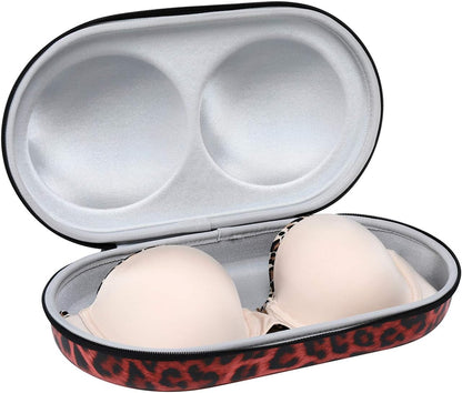 Premium Bra Case Lingerie Travel Bag Zip Underwear Organizer Bag for A-DD Cup [Leopard Print] (Red)