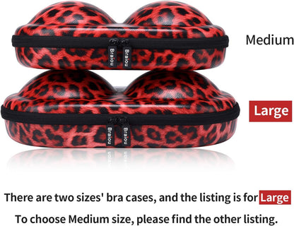 Premium Bra Case Lingerie Travel Bag Zip Underwear Organizer Bag for A-DD Cup [Leopard Print] (Red)