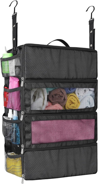 Suitcase Organizer, Travel Luggage Organizer hanging packing cubes for travel，portable hanging travel shelves Collapsible closet organizer for Carry-on (Black, Medium)