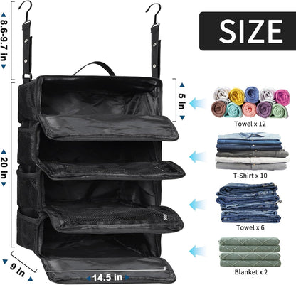 Suitcase Organizer, Travel Luggage Organizer hanging packing cubes for travel，portable hanging travel shelves Collapsible closet organizer for Carry-on (Black, Medium)
