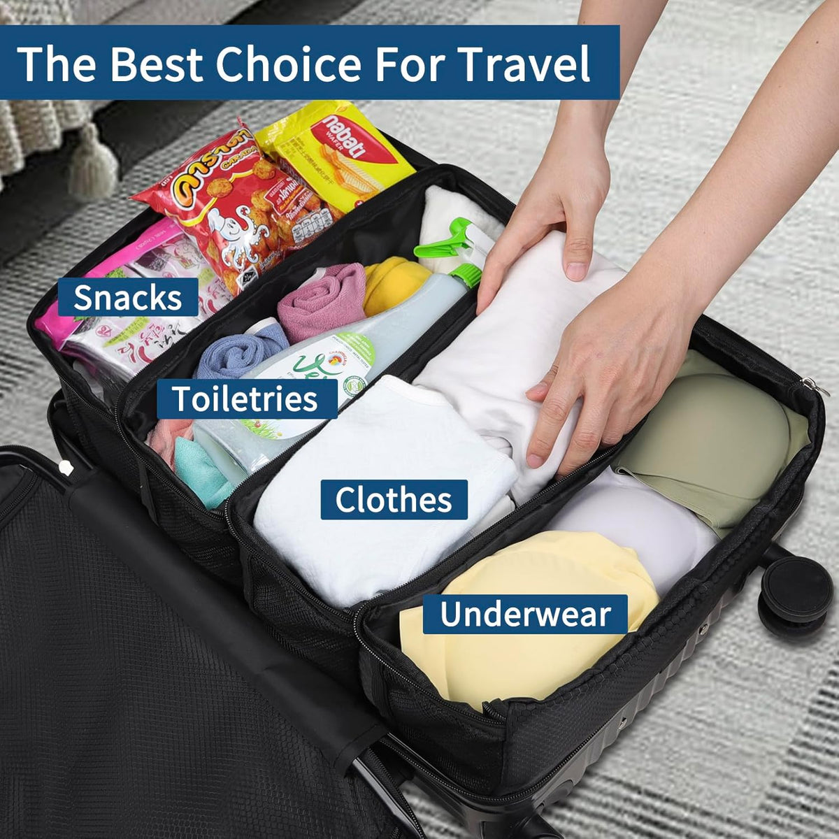 Suitcase Organizer, Travel Luggage Organizer hanging packing cubes for travel，portable hanging travel shelves Collapsible closet organizer for Carry-on (Black, Medium)