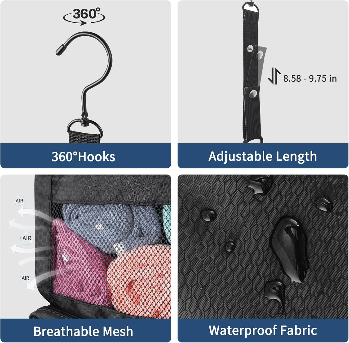 Suitcase Organizer, Travel Luggage Organizer hanging packing cubes for travel，portable hanging travel shelves Collapsible closet organizer for Carry-on (Black, Medium)