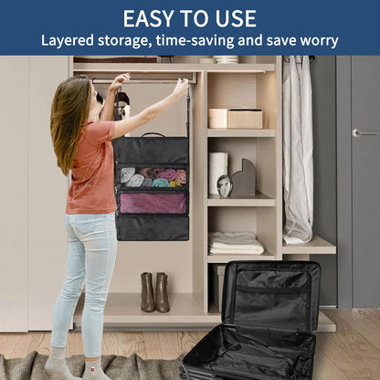 Suitcase Organizer, Travel Luggage Organizer hanging packing cubes for travel，portable hanging travel shelves Collapsible closet organizer for Carry-on (Black, Medium)
