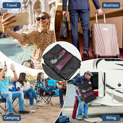 Suitcase Organizer, Travel Luggage Organizer hanging packing cubes for travel，portable hanging travel shelves Collapsible closet organizer for Carry-on (Black, Medium)