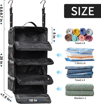 Suitcase Organizer, Travel Luggage Organizer hanging packing cubes for travel，portable hanging travel shelves Collapsible closet organizer for Carry-on (Black, Medium)