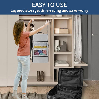 Suitcase Organizer, Travel Luggage Organizer hanging packing cubes for travel，portable hanging travel shelves Collapsible closet organizer for Carry-on (Black, Medium)