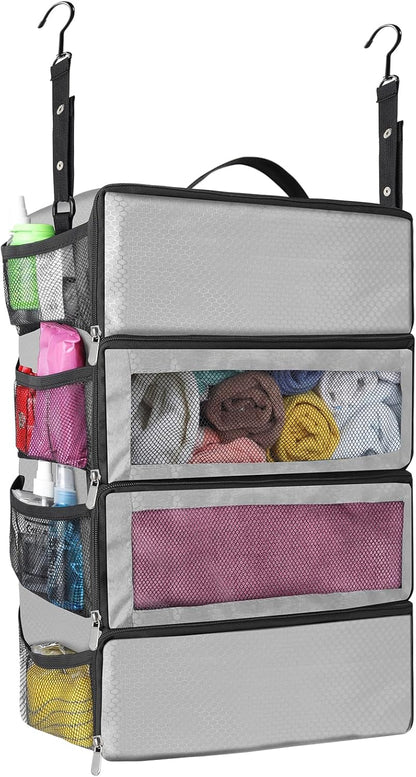Suitcase Organizer, Travel Luggage Organizer hanging packing cubes for travel，portable hanging travel shelves Collapsible closet organizer for Carry-on (Black, Medium)