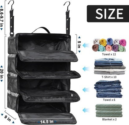 Suitcase Organizer, Travel Luggage Organizer hanging packing cubes for travel，portable hanging travel shelves Collapsible closet organizer for Carry-on (Black, Medium)