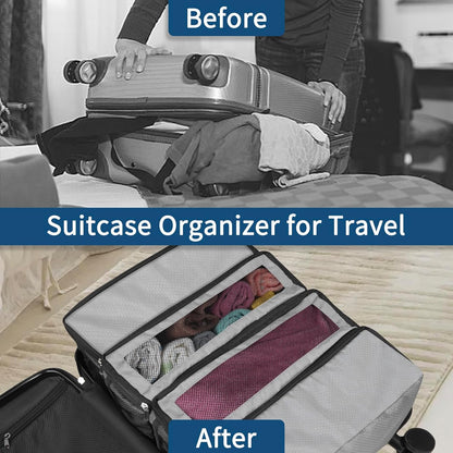 Suitcase Organizer, Travel Luggage Organizer hanging packing cubes for travel，portable hanging travel shelves Collapsible closet organizer for Carry-on (Black, Medium)